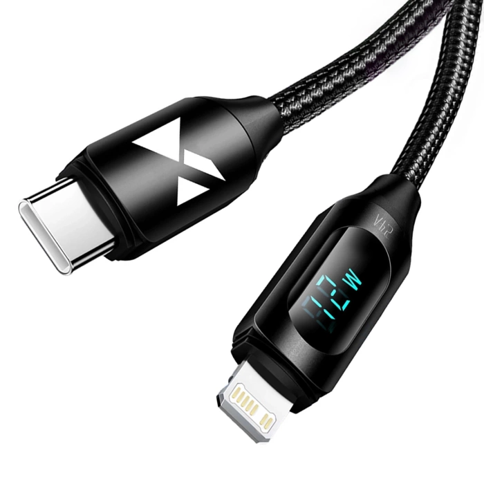 Kabel USB-A - Lightning Wozinsky WUALC1 z wyświetlaczem LED 2.4A 1m  - czarny