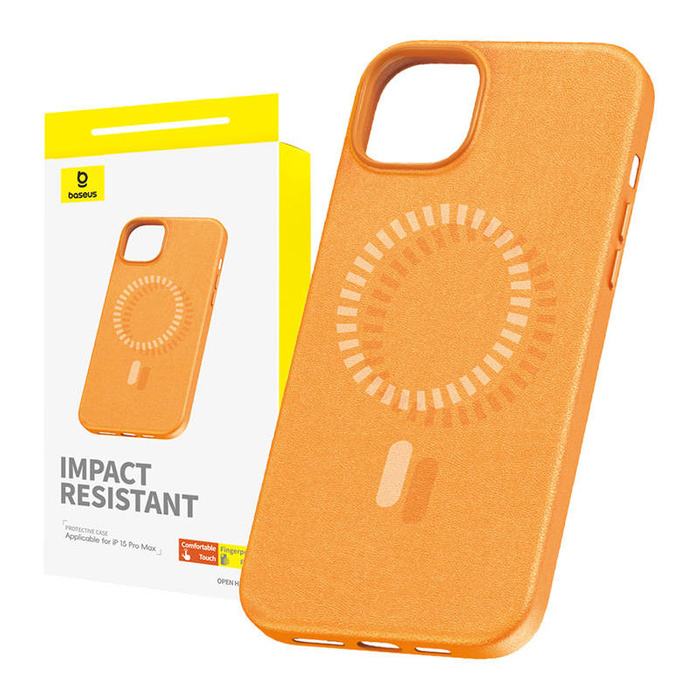 Etui Magnetyczne Etui na telefon iPhone 15 Pro Max Baseus Fauxther Series (Pomarańczowe)
