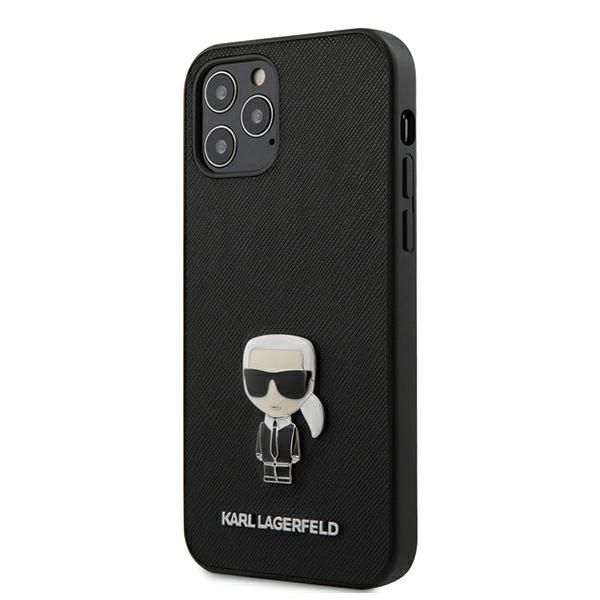 Etui Karl Lagerfeld Apple iPhone 12 12 Pro Saffiano Ikonik Metal Czarny Case